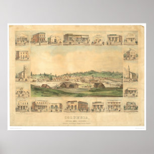 Poster Columbia, CA. Carte panoramique 1855 (0441A)
