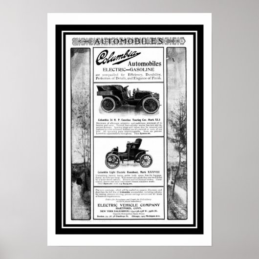 Poster Columbia Car 1903 Annonce (Devant)