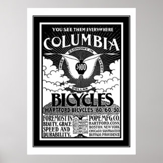 Poster Columbia fietsen 1886 advertentie