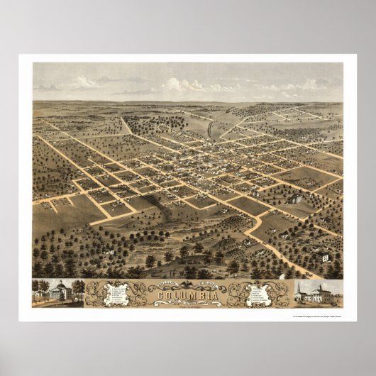 Poster Columbia, MO Carte panoramique - 1869 (Devant)