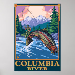 Poster Columbia River, WashingtonFly Fishing Scene