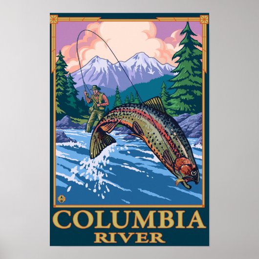 Poster Columbia River, WashingtonFly Fishing Scene (Devant)