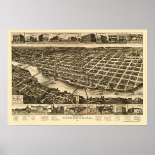Poster Columbus, carte panoramique de GA - 1886