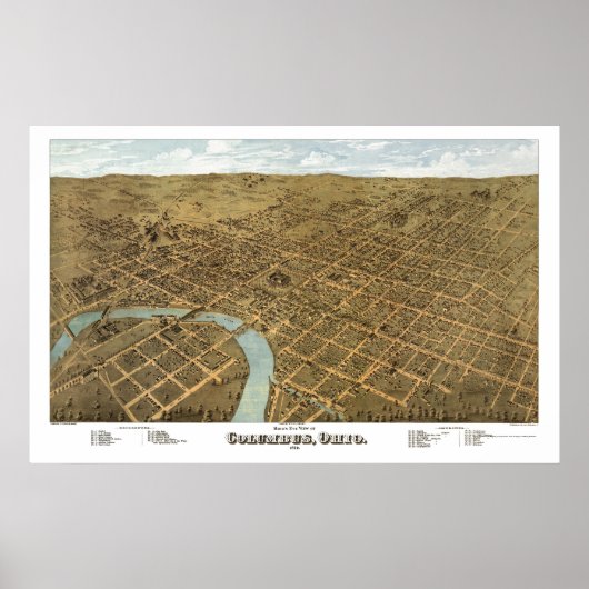 Poster Columbus, OH Carte panoramique - 1872 (Devant)