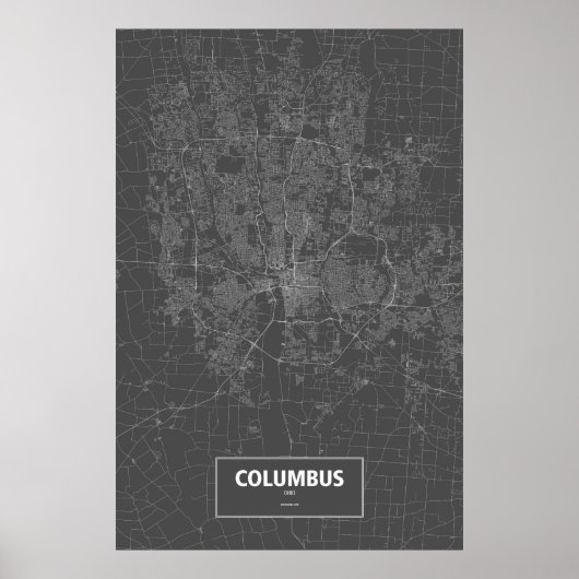 Poster Columbus, Ohio (blanc sur noir) (Devant)
