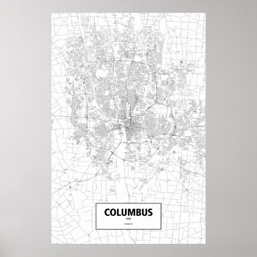 Poster Columbus, Ohio (noir sur blanc) (Devant)