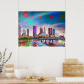 Poster Columbus Ohio Skyline Art Abstrait Coloré (Cuisine)