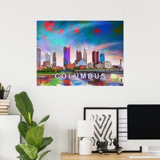 Poster Columbus Ohio Skyline Art Abstrait Coloré (Bureau à domicile)