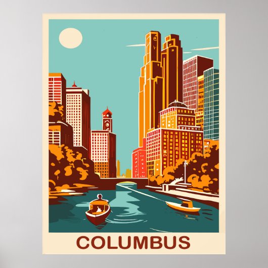 Poster Columbus, Scioto River, Ohio, Voyage (Devant)