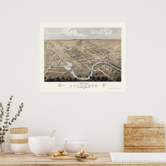 Poster Columbus, WI Panoramic Map - 1868 (Cuisine)