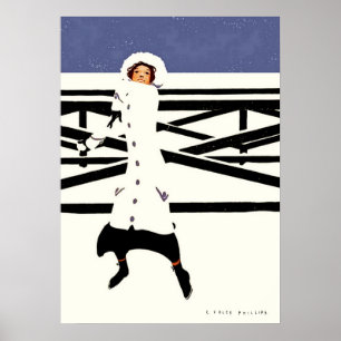 Poster Combat de boules de neige Jeune fille qui s'éloign