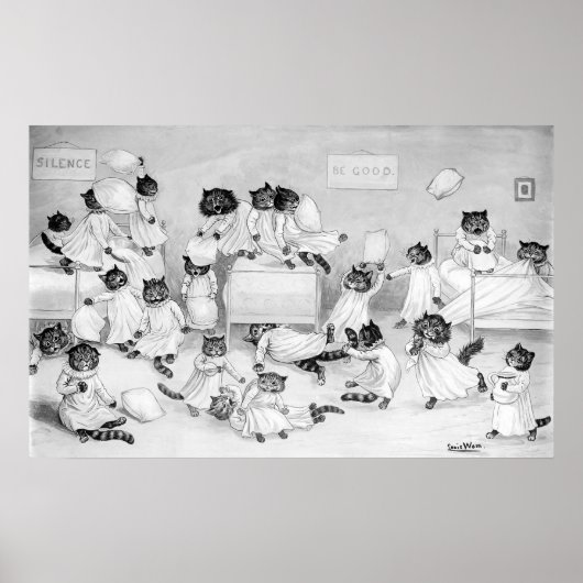 Poster Combat de chatons à l'oreiller, Louis Wain (Devant)