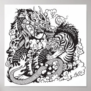 Poster combat de dragon et de tigre