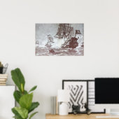 POSTER COMBAT DE NAVIRE PIRATE EN NOIR ET BLANC (Bureau à domicile)