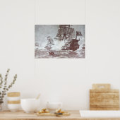 POSTER COMBAT DE NAVIRE PIRATE EN NOIR ET BLANC (Cuisine)