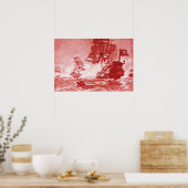 POSTER COMBAT DE NAVIRE PIRATE EN ROUGE ANTIQUE (Cuisine)