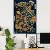 Poster COMBAT SAMURAI AVEC DES ÉPÈRES KATANA par Hokusai (Bureau à domicile)