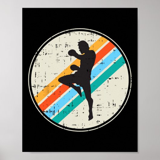Poster Combattant de kickboxing Silhouette Rétro Arts mar (Devant)