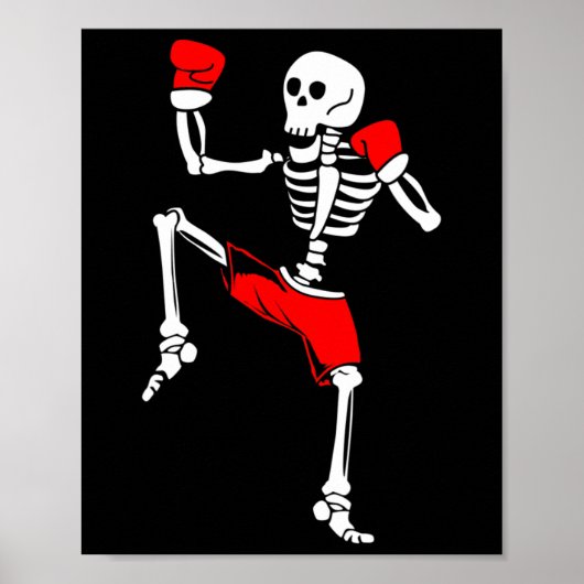 Poster Combattant de kickboxing squelette Muay Thai (Devant)