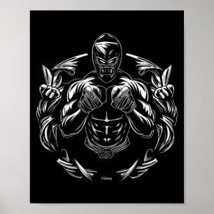 POSTER COMBATTANT DE MMA MASQUÉ AVEC COURONNE DE VAINQUEU
