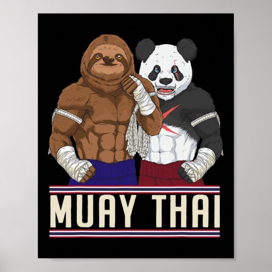Poster Combattant de Muay Thai Sloth Panda Kickboxing (Devant)