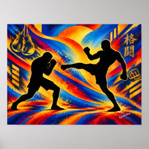 Poster Combattants de MMA donnant des coups de pied et si