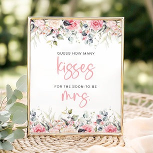 Poster Combien de baisers Blush Floral Fête des mariées J