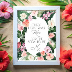 Poster Combien de baisers Jeu de Baby Shower Floral Tropi