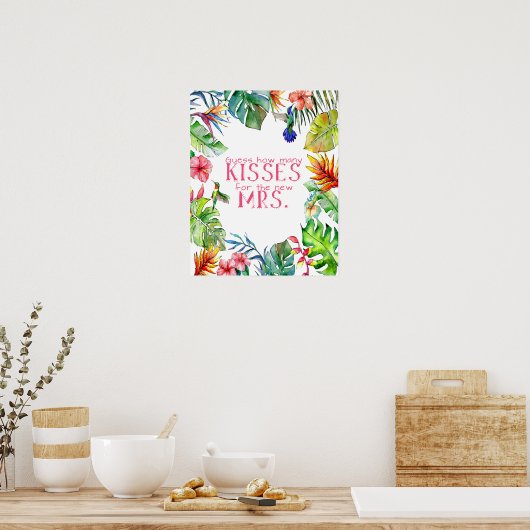 Poster Combien de baisers Jeu de Baby Shower Tropical (Cuisine)