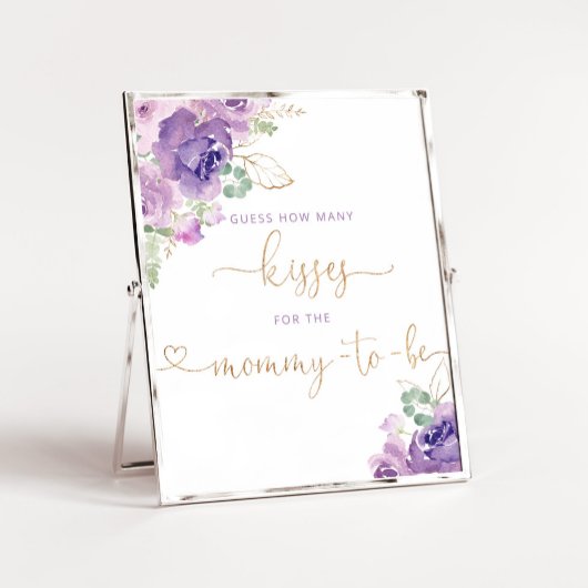 Poster Combien de baisers pour la future maman à fleurs v