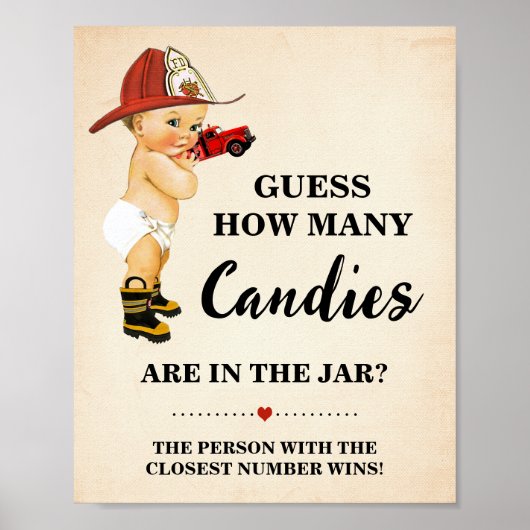 Poster Combien de bonbons Baby shower pompier jeu (Devant)