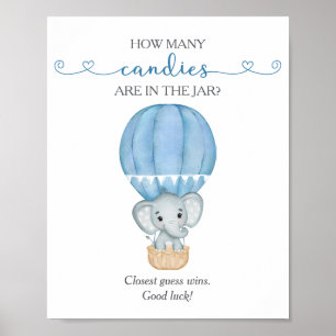 Poster Combien de bonbons Blue Elephant Baby shower Jeu