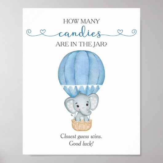 Poster Combien de bonbons Blue Elephant Baby shower Jeu (Devant)