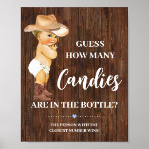 Poster Combien de bonbons Cowboy Baby shower Jeu