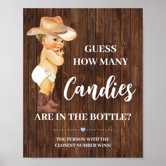 Poster Combien de bonbons Cowboy Baby shower Jeu (Devant)