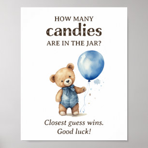 Poster Combien de bonbons Teddy Bear Baby shower garçon