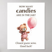 Poster Combien de bonbons Teddy Ours Fille Baby shower (Devant)
