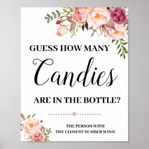 Poster Combien de Candies douche jeu signe fleurs roses
