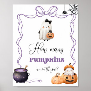 Poster Combien de citrouilles Halloween violet Nœud