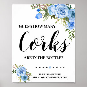 Poster Combien de Corks Fête des mariées Blue Floral sign