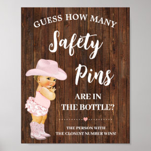 Poster Combien de Pins de Sécurité Jeu Cowgirl Baby showe
