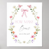 Poster Combien de rubans Baby shower floral rose  (Devant)