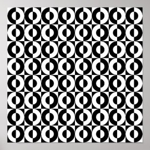 Poster Combinaison géométrique noir et blanc Cercles funk