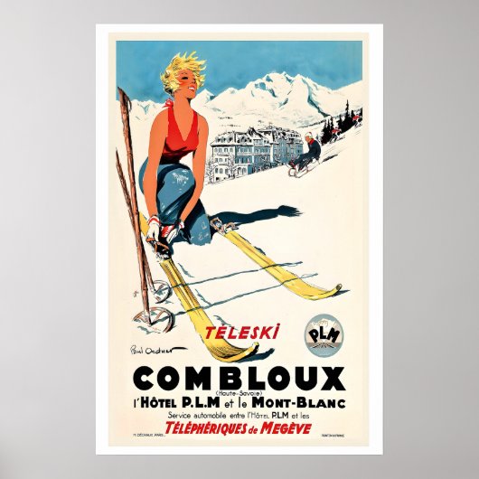 Poster Combloux, Téléphérique de Megève, France Vintage (Devant)