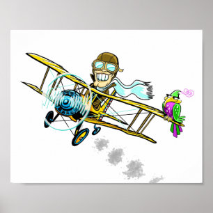 Poster comédien ambulant et oiseau