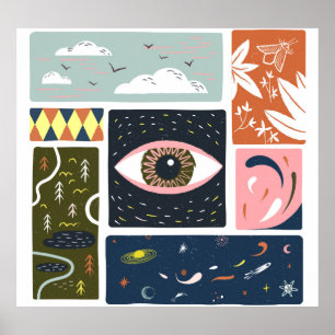 Poster Comic Nature Space : Illustration d'automne
