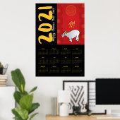 Poster Comics Chinese Ox Année 2021 Calendrier 24x36 P (Bureau à domicile)