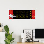 Poster Comics Chinese Ox Année 2021 Calendrier 36x12 Post (Bureau à domicile)