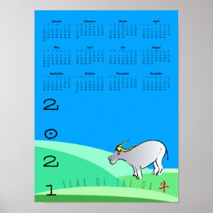 Poster Comics Paysage Ox Calendrier du Nouvel An Chinois