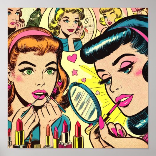 Poster Comics pour filles de maquillage vintage (Devant)
